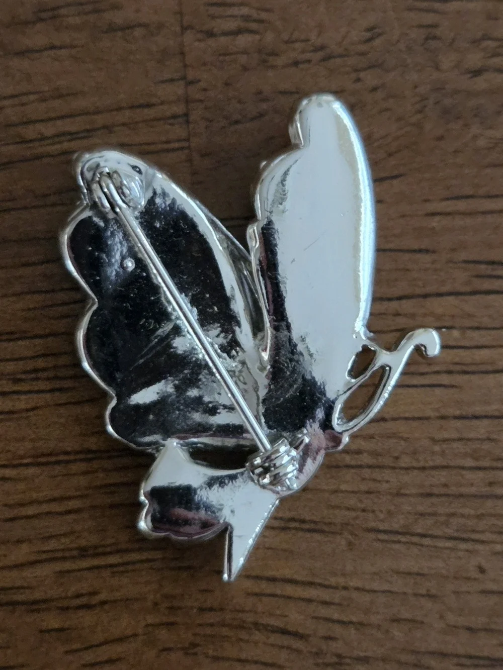 Vintage 1950-1960 Silver-Tone Crystal Butterfly Brooch with Red Accent